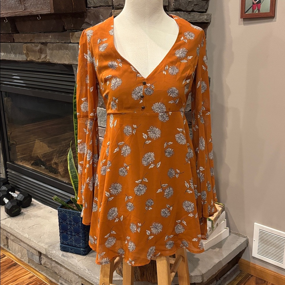 Forever 21 Vibrant Orange  Flower Dress